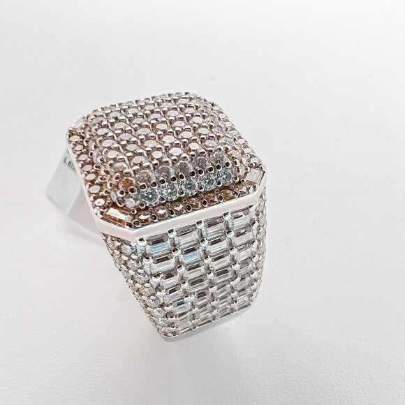 925 Sterling Sliver Moissanite Designer Square Ring, 5.622ctw VVS Stones Hip Hop - Picture 2 of 7